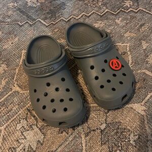 CROCS Kids Gray Slippers with Red Logo